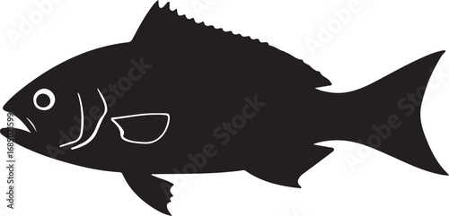 Striking Silhouette of a Fish Swimming in the Deep Blue Sea Simple Fish Design for Commercial Use
