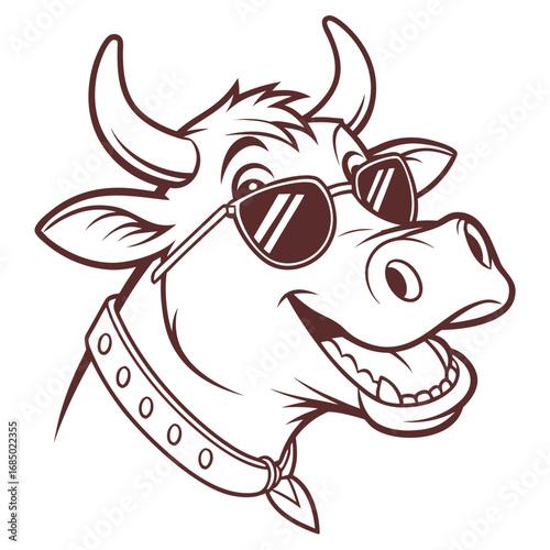 Retro Cow Head Sketch with Shades