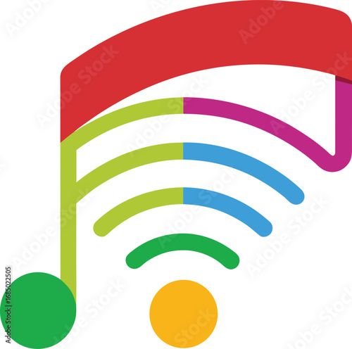 Abstract colorful music note with wifi signal