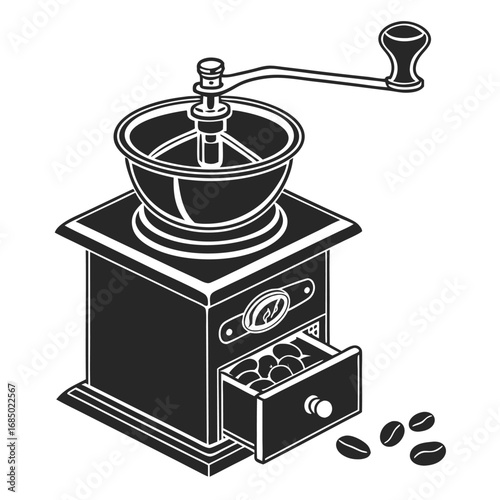 Solid Icon of Coffee Grinder Machine Flat Black Vector