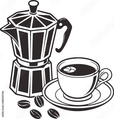 Solid Icon of Espresso Cup with Saucer Flat Black Vector