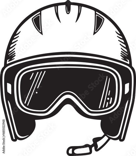Stylized vector illustration of a ski or snowboard helmet with goggles for winter sports activities and safety gear