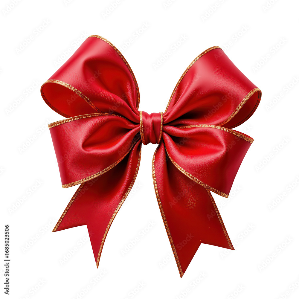 Fototapeta premium Elegant Red Satin Bow with Gold Trim for Gift Wrapping and Decoration