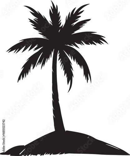 Tropical Island Palm Tree Silhouette Black and White Isolated Illustration for Vacation Getaways and Summer Vibes