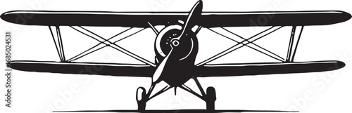 Vintage Biplane Silhouette Vector Illustration with Detailed Wing Structure and Propeller Design for Aviation Enthusiasts