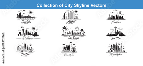 Diverse City Skyline Vector Collection Featuring Iconic Landmarks and Distinct Architectural Styles Showcasing the Beauty of Urban Landscapes