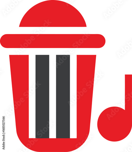 Red trash can with music note