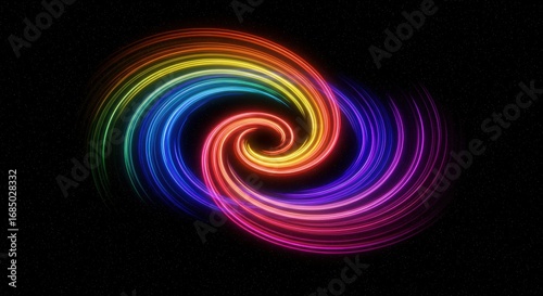 Vibrant Rainbow Light Swirls Forming a Dynamic Double Spiral in a Starry Cosmic Background