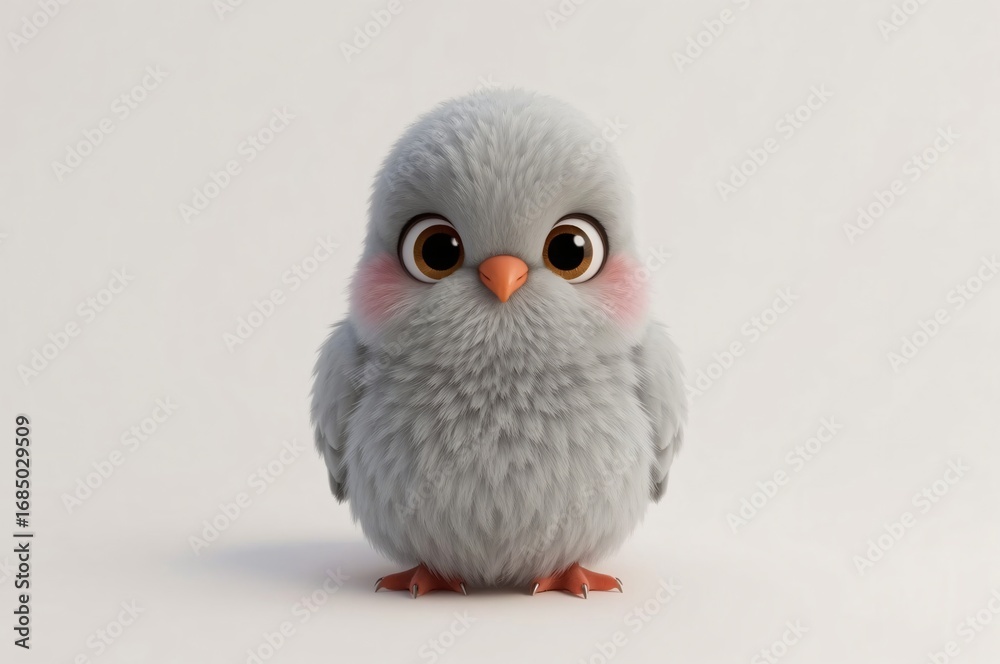 Obraz premium Cute fluffy chick, studio shot, white background, digital art, children's book