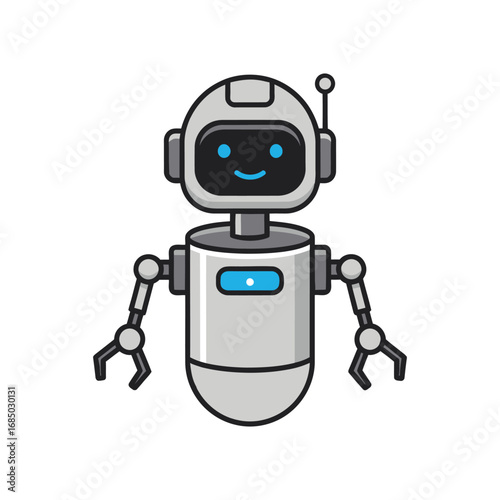 Friendly cartoon robot with a smiling face and antenna