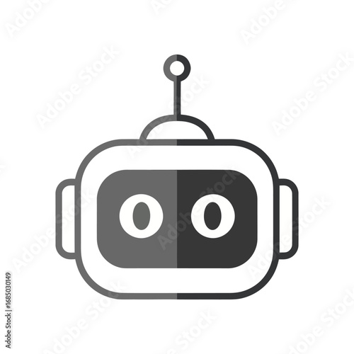 Friendly Robot Head Icon with Antenna and Big Eyes