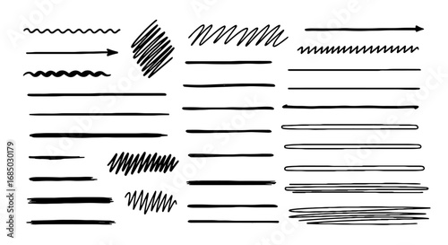 Doodle scribble sketch line set handmade pencil pen marker vector graphic design illustration arrow underline element art
