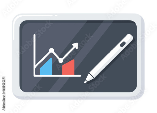 Analyzing business performance and financial growth statistics on a modern digital tablet screen with an interactive stylus pen for planning