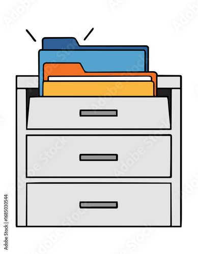 A perfectly organized filing cabinet with an open drawer reveals colorful folders filled with important company documents and archived records.