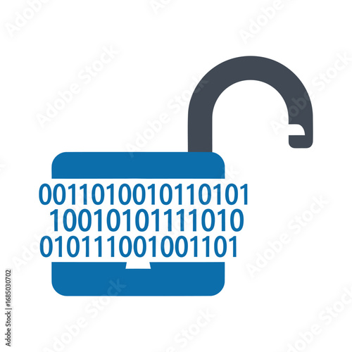 Unlocked Padlock with Binary Code Data Security Icon