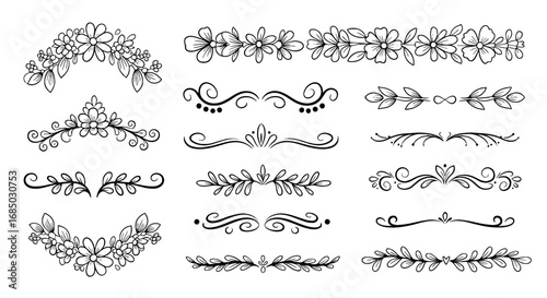 Floral flourish line border divider art design vector decorative embellishment ornamental header footer graphic design