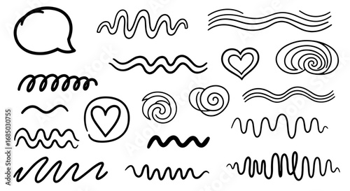 Doodle sketch scribble hand drawn handmade pen marker vector graphic design illustration art speech bubble heart wave spiral curl line outline