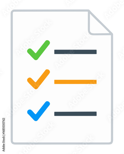 A simple document with a completed checklist of tasks using vibrant green, orange, and blue checkmarks for successful planning and goal setting