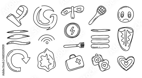 Doodle icons set sketch scribble hand drawn handmade vector graphic design illustration art element shape outline clip-art