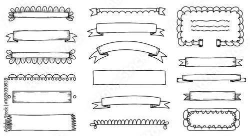 Doodle banners hand drawn vintage ribbon text border illustration art graphic design set element decoration retro frame sketch