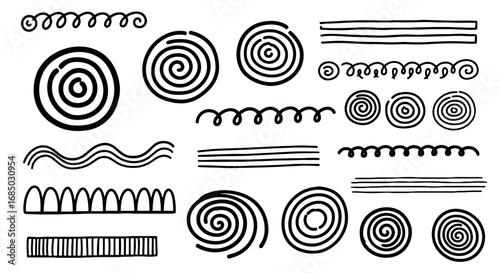 Doodle lines squiggles curls waves spirals hand drawn graphic design illustration element abstract art.