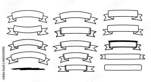 Banners ribbons hand drawn art illustration vector label frame tag badge sign border graphic design set outline blank
