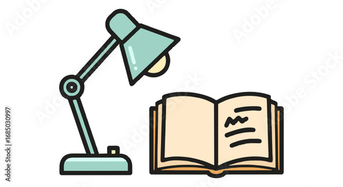 Studying late into the night with a bright desk lamp illuminating an open book, perfect for educational concepts