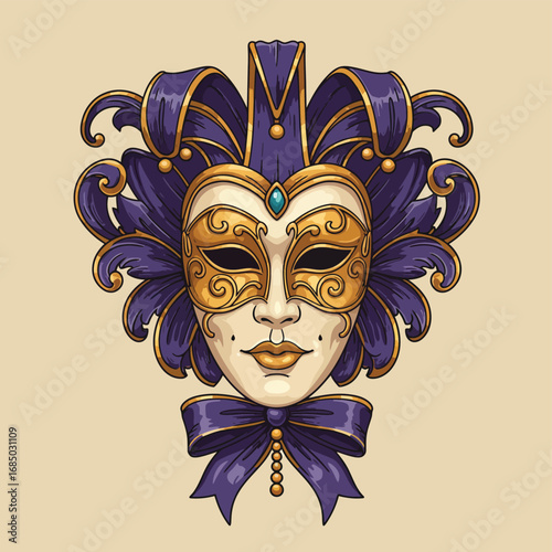Elegant Venetian Mask Gold, Purple, and Baroque Design