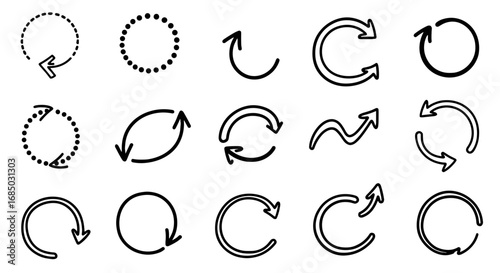 Arrow icon set recycle reload refresh turn return direction flow circle sign symbol graphic design vector illustration outline