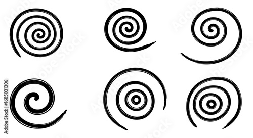Swirls spiral black shape brushstroke art design decoration symbol graphic illustration doodle vector abstract