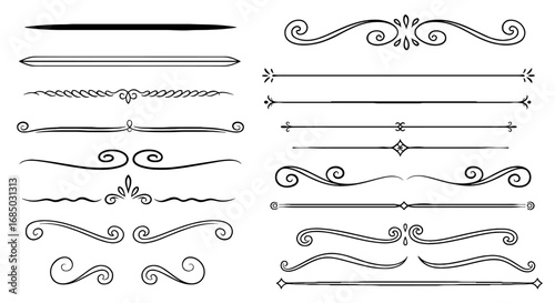 Ornate line dividers borders graphic design vector decorative set element frame art flourish ornament illustration victorian text