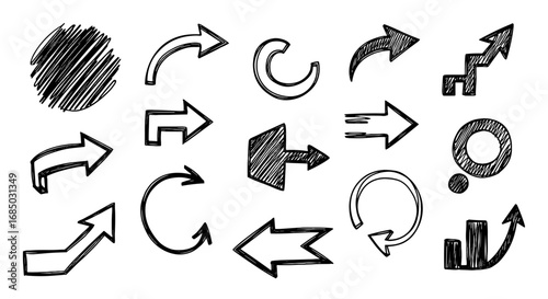 Doodle arrows vector scribble set sketch pen pencil infographic handmade business chart point line shape outline drawing hand-drawn design