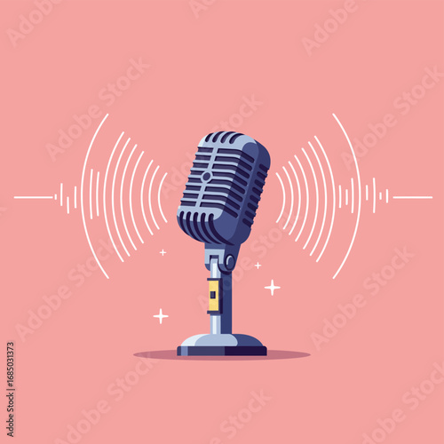 Vintage Microphone With Sound Waves Illustration