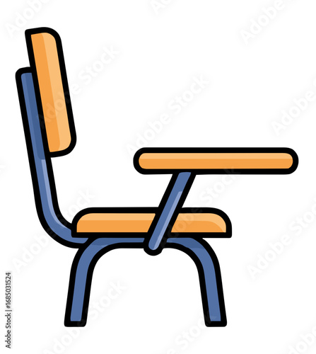A classic school chair with an attached desk sits empty, evoking memories of learning, study, and childhood education in a classroom setting
