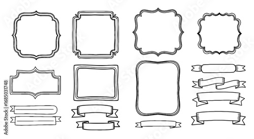 Vintage frames banners line art vector decorative borders tag label logo graphic design illustration set