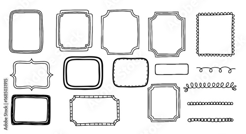 Doodle frame border line square rectangle art vector design set hand drawn graphic element illustration decorative ornament scribble