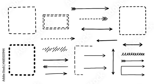 Hand drawn doodle arrow box frame dash line outline set vector graphic design illustration art sketch simple handmade element