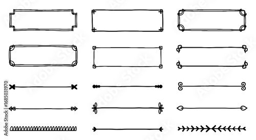 Rectangular doodle sketch dividers frames hand drawn handmade pencil pen marker set vector graphic design illustration art for journal