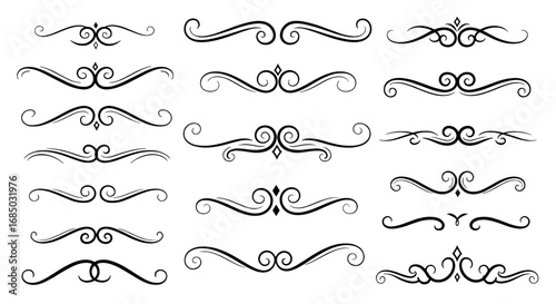 Ornate flourish divider design border set graphic vector art illustration decorative elegant scroll line calligraphic ornament victorian vintage style