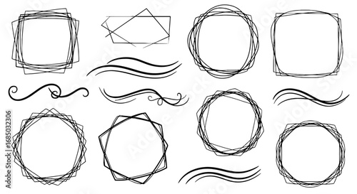 Frames borders flourishes line art shape vector graphic design illustration square circle geometric decorative element flourish swirl
