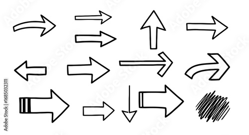 Arrow sketch set direction pointing line outline shape vector graphic design illustration art handmade pencil pen marker