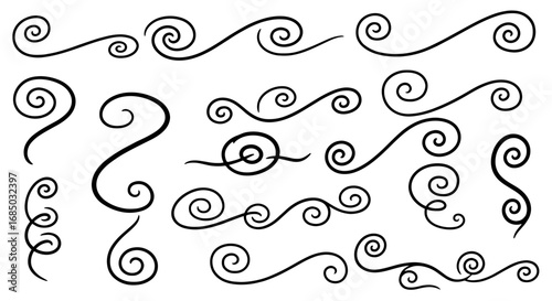 Swirl flourish doodle hand drawn illustration vector graphic element decorative ornamental border line abstract