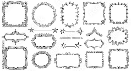 Doodle sketch frame border line hand drawn vector graphic design illustration ornament vintage decorative set square circle oval
