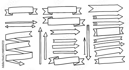 Sketch banner arrow ribbon pointer outline vector graphic design illustration art doodle handmade pencil pen marker business infographic direction