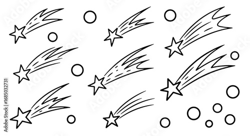 Shooting star doodle set vector illustration graphic design outline art icon symbol stars comet astronomy space celestial