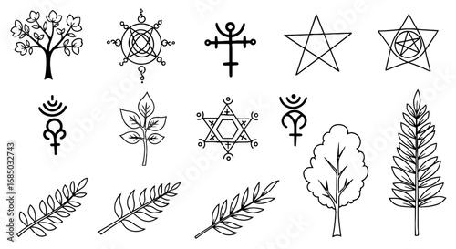 Occult tree symbol nature plant branch leaf art icon set graphic design illustration vector