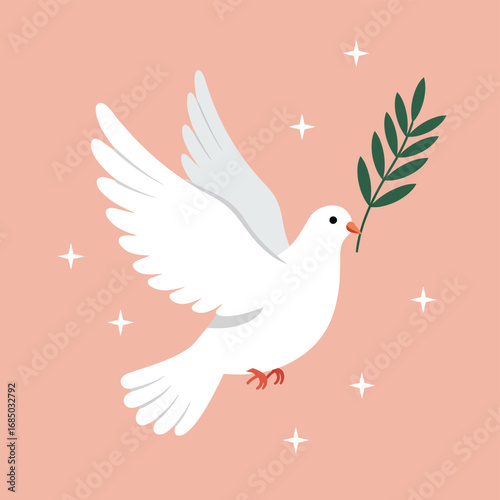 Symbol of Peace A White Dove Carrying an Olive Branch on a Soft Pink Background
