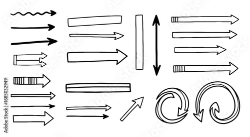 Arrow icon set doodle sketch handmade graphic design vector illustration art pointer direction symbol line outline shape