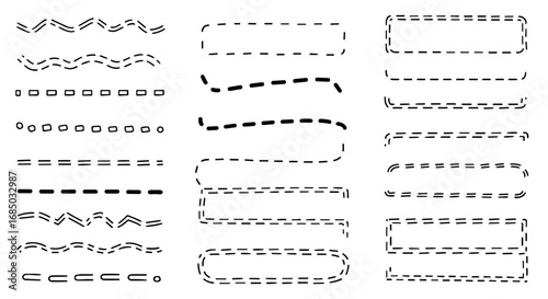 Hand drawn doodle dash line divider separator vector graphic design illustration art set bullet journal sketch handmade pencil marker element