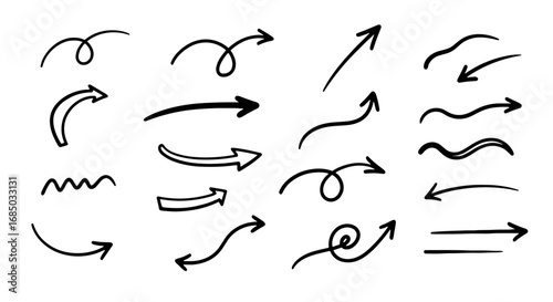 Arrow sketch doodle hand drawn handmade pointing arrow set vector graphic design art drawing line shape direction indicator